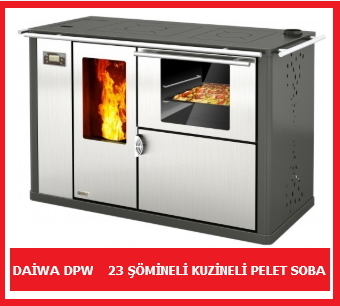Sıcak sulu Daiwa DK 25 Kalorifer sobası satışı , DAİWA DPW-23 ŞÖMİNELİ KUZİNELİ PELET SOBA
